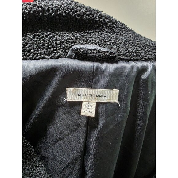 Black Sherpa Moto Jacket With Asymmetrical Zipper & Snap Buttons Long Sleeves - Picture 6 of 7